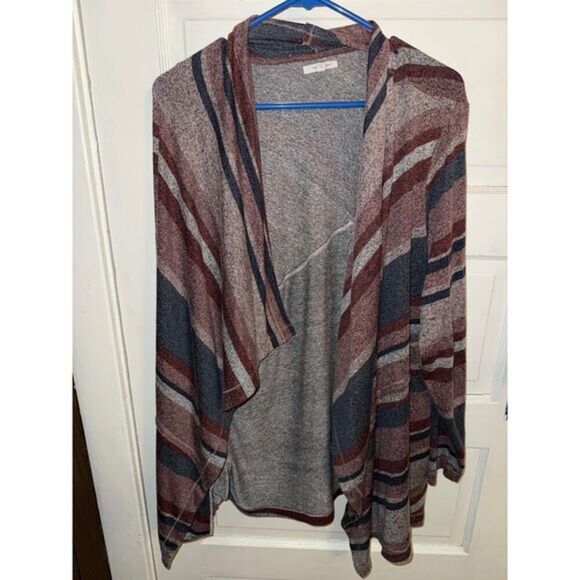 Maurices Cozy Striped Open Front Cardigan Sweater in Mauve and Navy Size‎ 2X - Picture 1 of 3